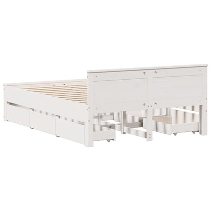 Bed Frame without Mattress with Headboard White 150x200 cm King Size Solid Wood Pine