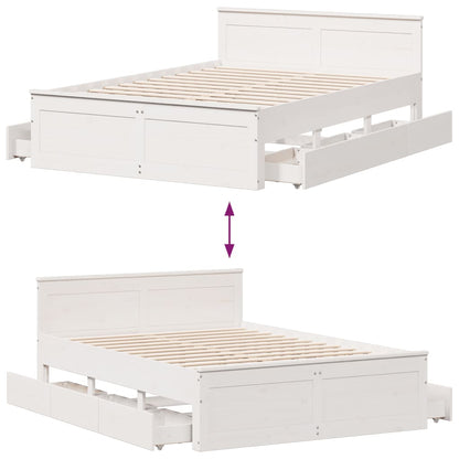Bed Frame without Mattress with Headboard White 150x200 cm King Size Solid Wood Pine