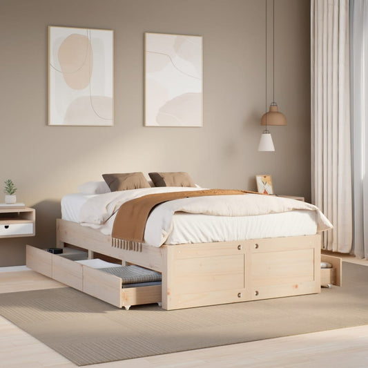 Bed Frame without Mattress with Drawers 120x200 cm Solid Wood Pine