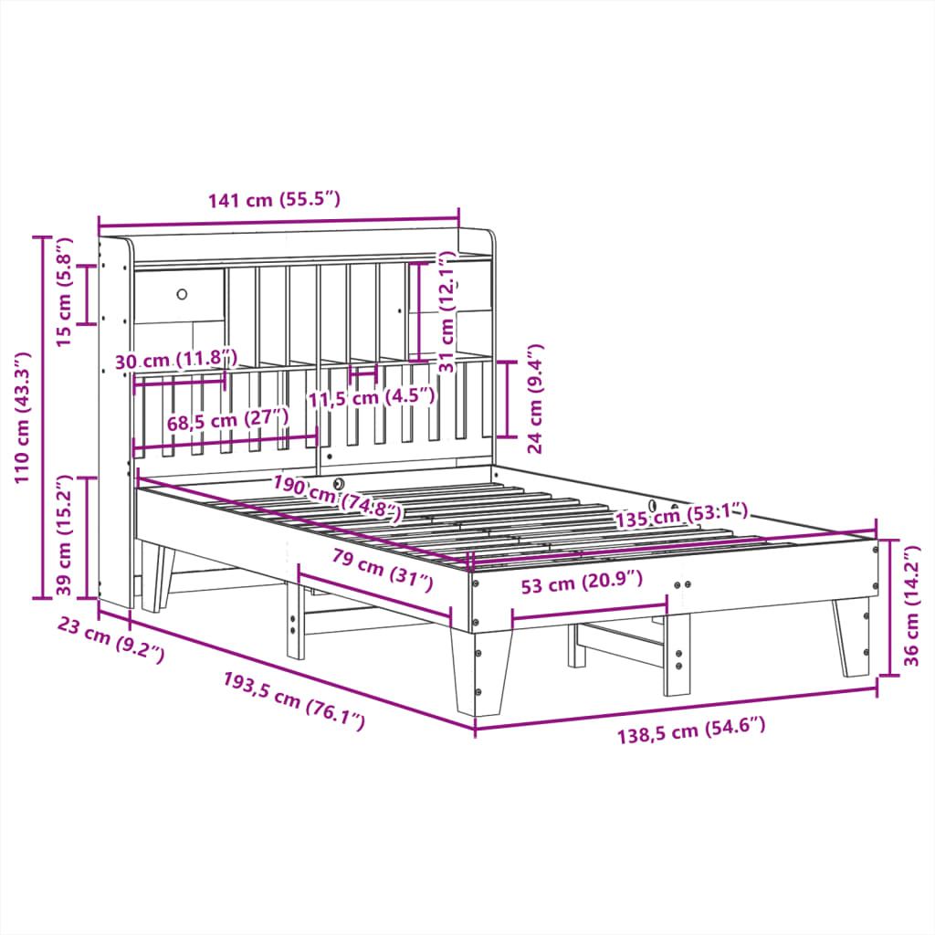 Natural Pine Solid Wood Bed Frame 135x190 cm - Mattress Not Included