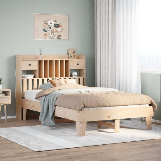 Natural Pine Solid Wood Bed Frame 135x190 cm - Mattress Not Included