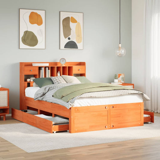 Bookcase Bed without Mattress Wax Brown 160x200 cm Solid Wood Pine