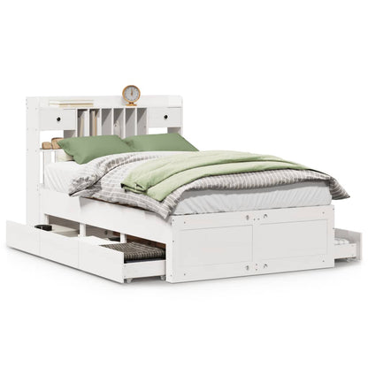 Bookcase Bed without Mattress White 135x190 cm Double Solid Wood Pine