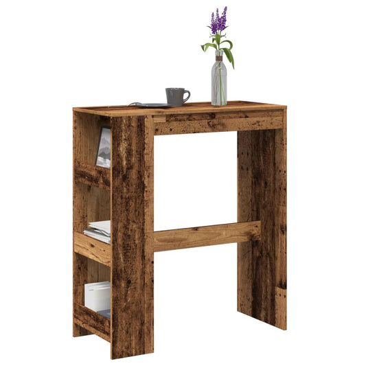 Rustic Bar Table with Racks, Old Wood Finish, 90x40x103.5 cm