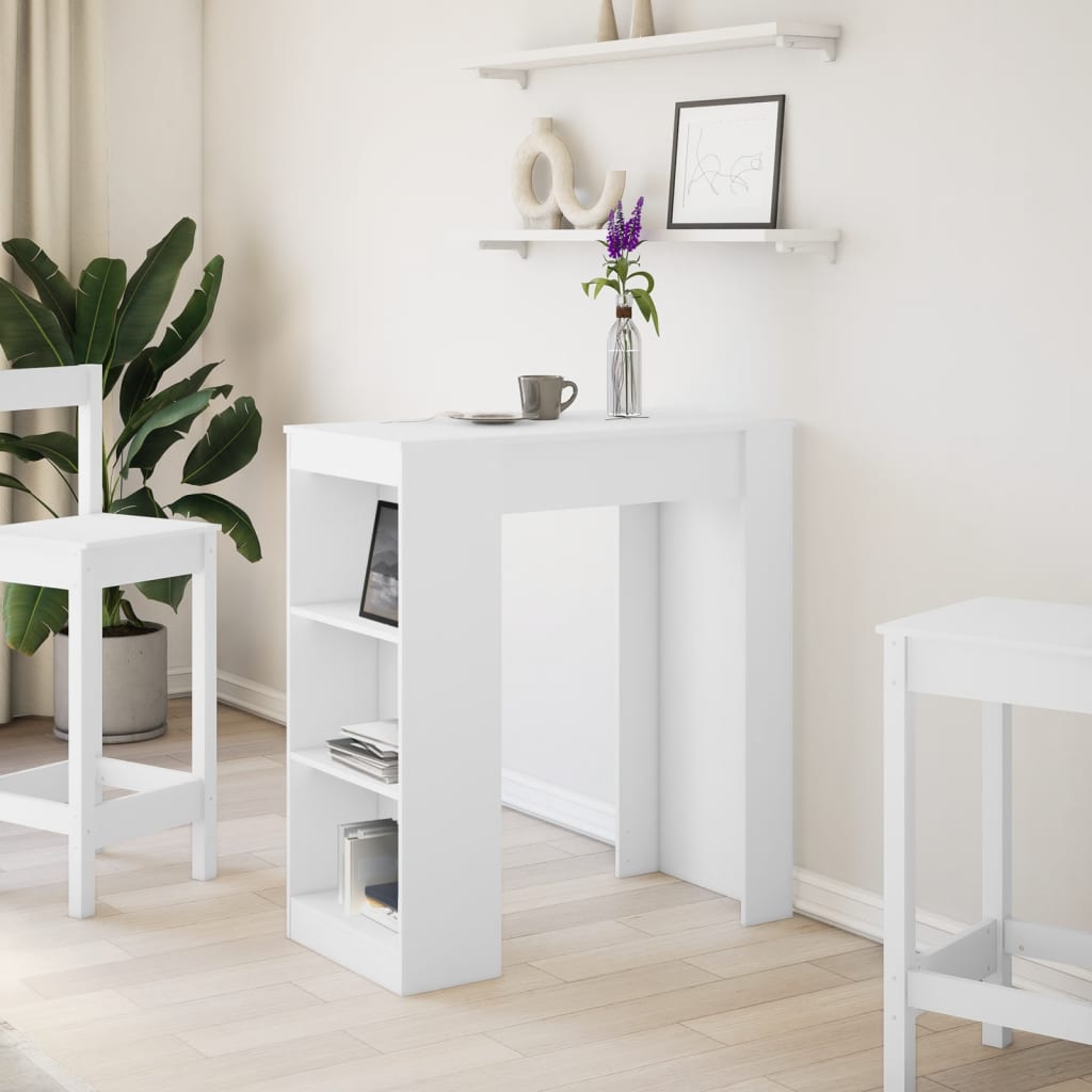 White Engineered Wood Bar Table with Racks - 95x47x103.5 cm