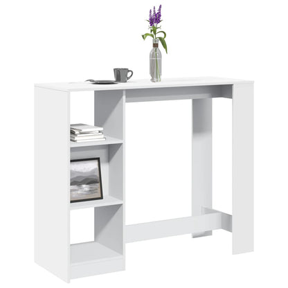 White Engineered Wood Bar Table with Shelf, 124x46x103.5 cm
