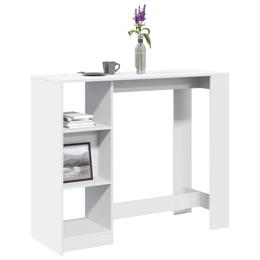 White Engineered Wood Bar Table with Shelf, 124x46x103.5 cm