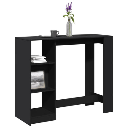 Black Engineered Wood Bar Table with Shelf, 124x46x103.5 cm