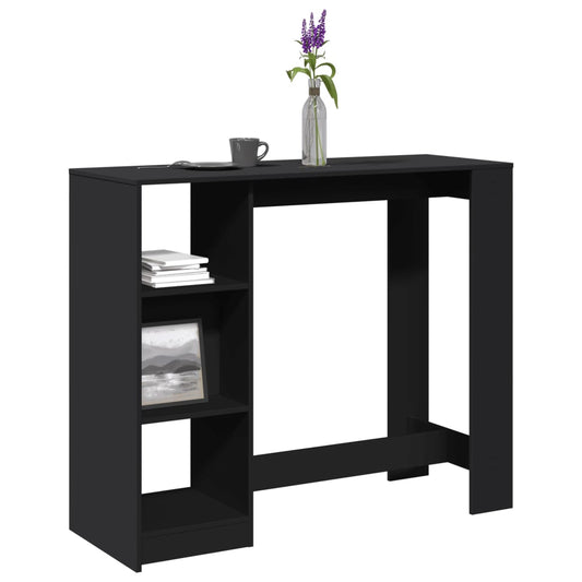 Black Engineered Wood Bar Table with Shelf, 124x46x103.5 cm