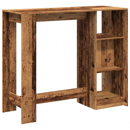 Rustic Engineered Wood Bar Table with Shelf - 124x46x103.5 cm