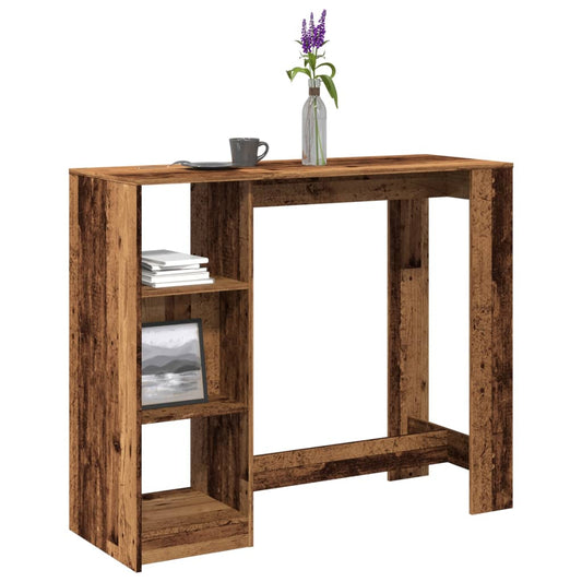 Rustic Engineered Wood Bar Table with Shelf - 124x46x103.5 cm
