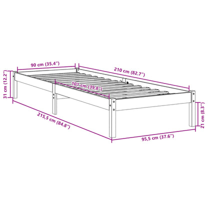 Solid Pine Extra Long White Bed Frame 90x210 cm – No Mattress