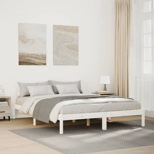 Solid Pine Extra Long Bed Frame 140x210 cm - White Finish