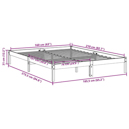 Solid Pine Extra Long Bed Frame 160x210 cm - No Mattress