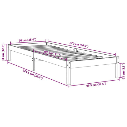 Solid Pine White Extra Long Bed Frame 90x220 cm, No Mattress