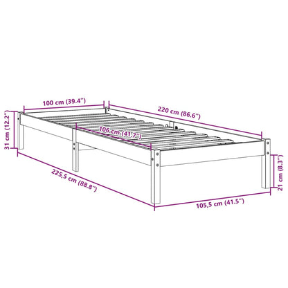 Solid Pine Extra Long Bed Frame 100x220 cm - No Mattress Included