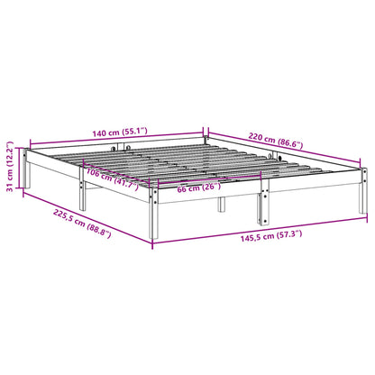 Solid Pine Extra Long Bed Frame 140x220 cm - No Mattress Included