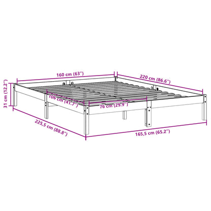 Solid Pine Extra Long Bed Frame 160x220 cm - No Mattress Included