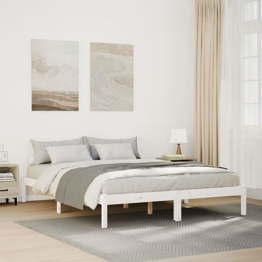 Solid Pine Extra Long Bed Frame 160x220 cm, White Finish