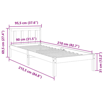 Solid Pine Extra Long Bed Frame 90x210 cm - White Finish