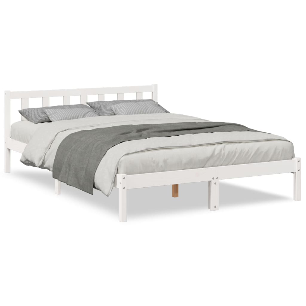 Solid Pine Extra Long Bed Frame 160x220 cm - White Finish