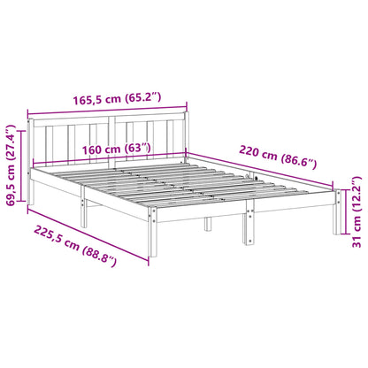 Solid Pine Extra Long Bed Frame 160x220 cm - White Finish