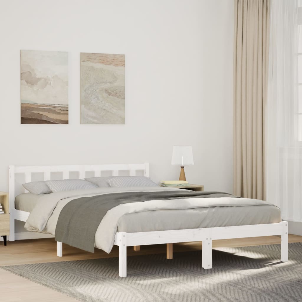 Solid Pine Extra Long Bed Frame 160x220 cm - White Finish