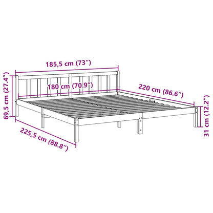 Extra Long Solid Pine Bed Frame 180x220 cm - White Finish
