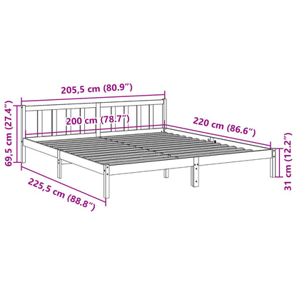 Extra Long White Solid Pine Bed Frame 200x220 cm - No Mattress