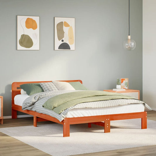 Wax Brown Solid Pine Bed Frame 140x200 cm - Mattress Not Included