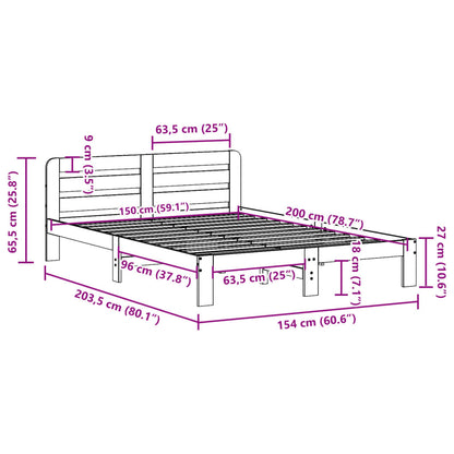 King Size Solid Pine Wood Bed Frame 150x200 cm - No Mattress