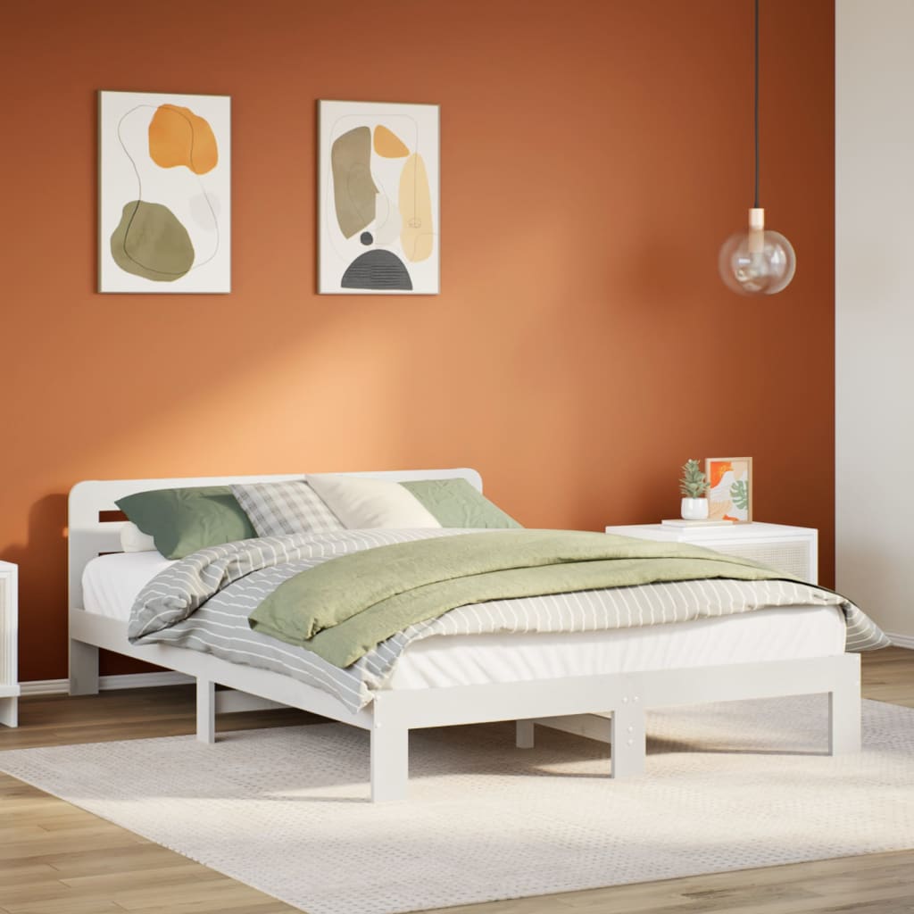 Solid Pine Wood Bed Frame 160x200 cm, White - No Mattress Included