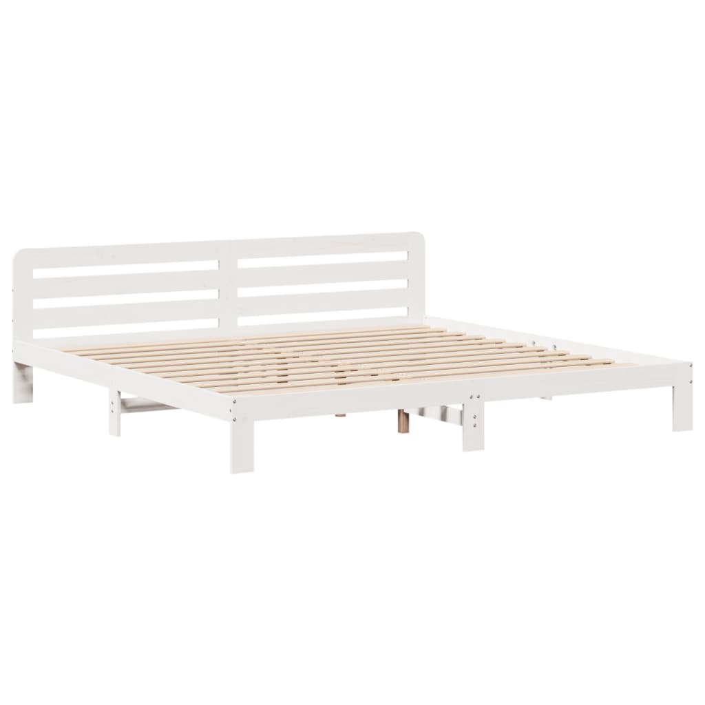 Solid Pine Wood Bed Frame 200x200 cm - White Finish
