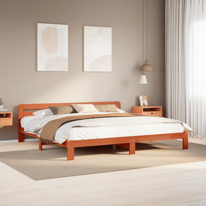 Solid Pine Wood Bed Frame 200x200 cm, Wax Brown Finish