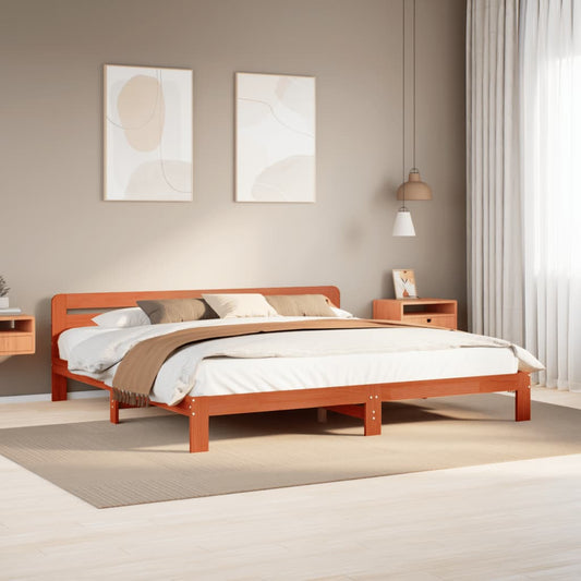 Solid Pine Wood Bed Frame 200x200 cm, Wax Brown Finish