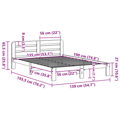 Solid Pine Wood Double Bed Frame 135x190 cm - No Mattress Included
