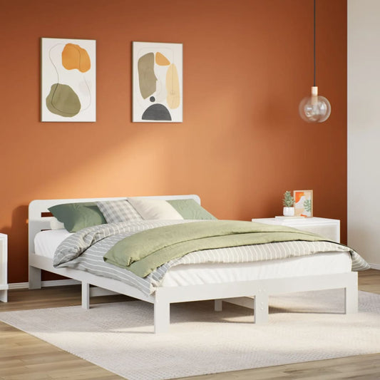 Solid Pine Wood Double Bed Frame 135x190 cm - White Finish