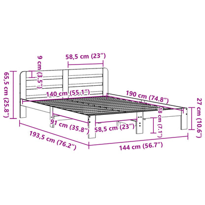Solid Pine Bed Frame Wax Brown 140x190 cm - Mattress Not Included