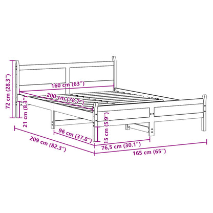 Solid Pine Wood Bed Frame 160x200 cm - No Mattress Included