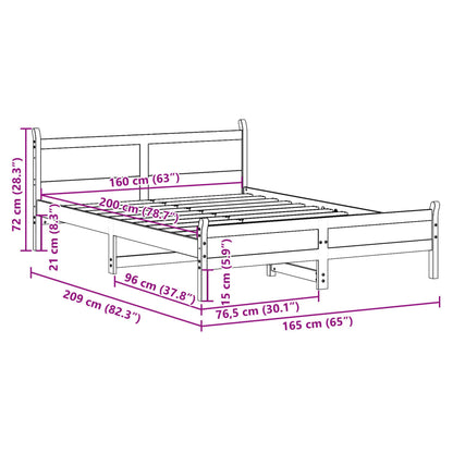 Bed Frame without Mattress Wax Brown 160x200 cm Solid Wood Pine