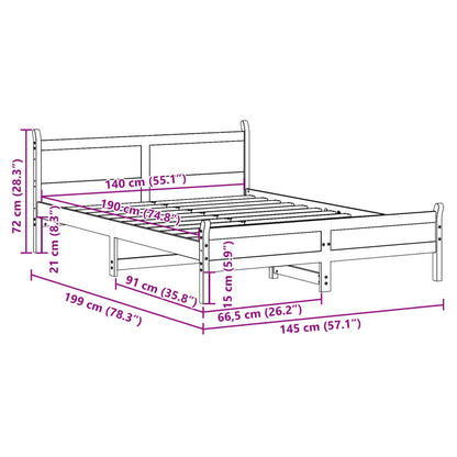 Solid Pine Wood Bed Frame 140x190 cm – Mattress Not Included