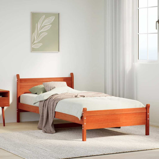 Solid Pine Wood Bed Frame, Small Single 75x190cm, Wax Brown Finish