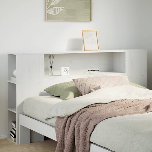 White Solid Wood Pine Headboard with Storage, 160 cm
