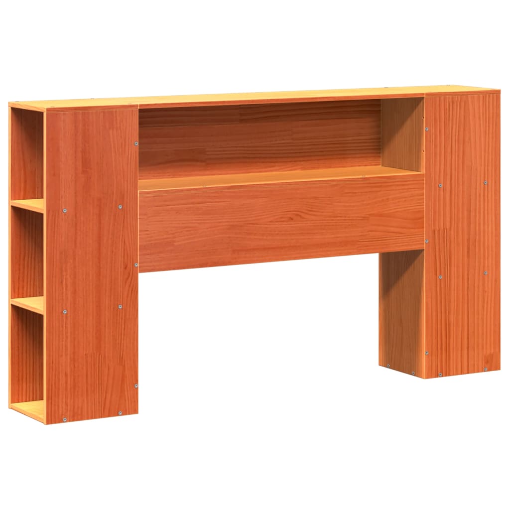 Solid Pine Wood Headboard with Storage, Wax Brown, 140cm