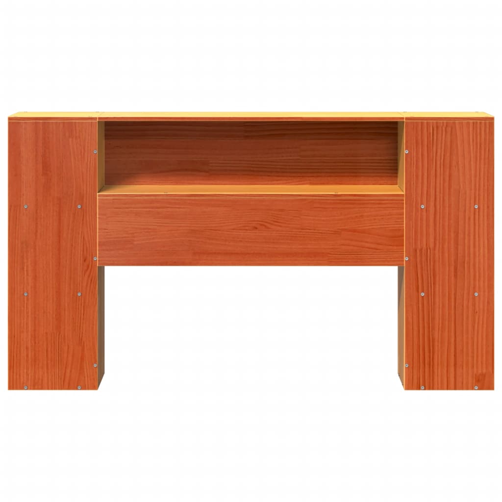 Solid Pine Wood Headboard with Storage, Wax Brown, 140cm