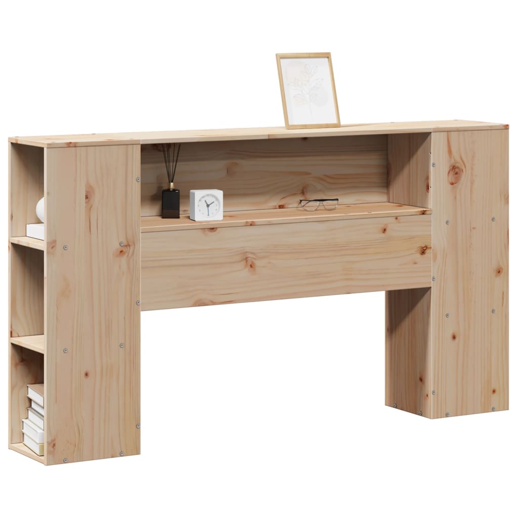 Solid Pine 120cm Headboard with Storage - Natural Wood Finish