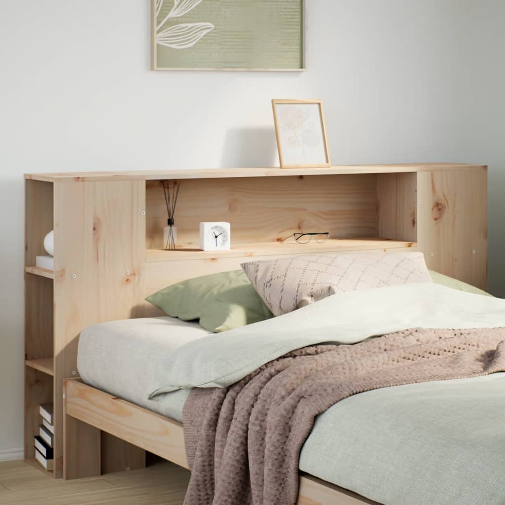 Solid Pine 120cm Headboard with Storage - Natural Wood Finish