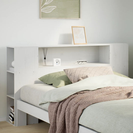 Solid Wood White Headboard with Storage, 120 cm - Pine Finish