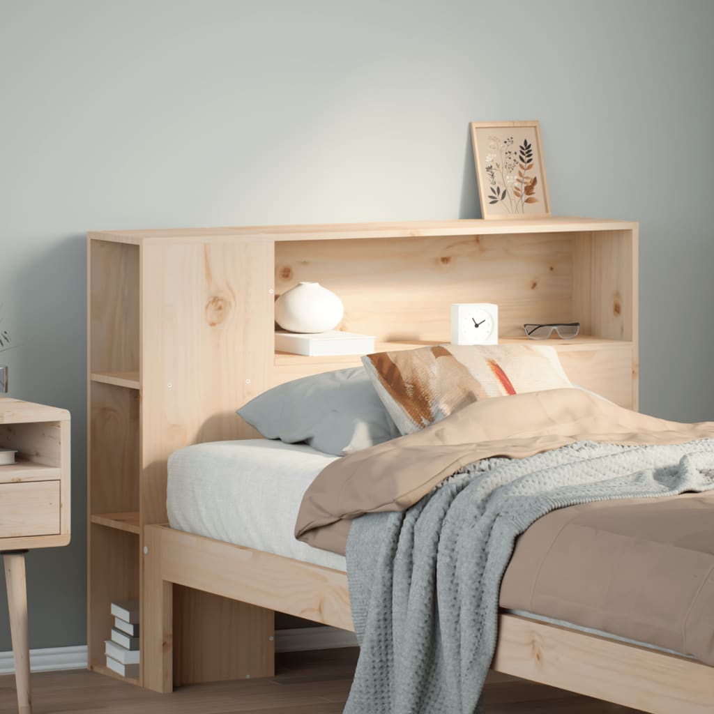 Solid Pine Headboard with Storage, 100 cm - Natural Wood Finish