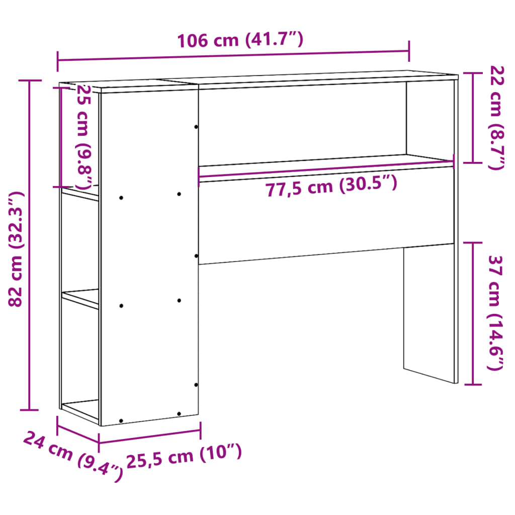 Solid Pine White Headboard with Storage - 100 cm